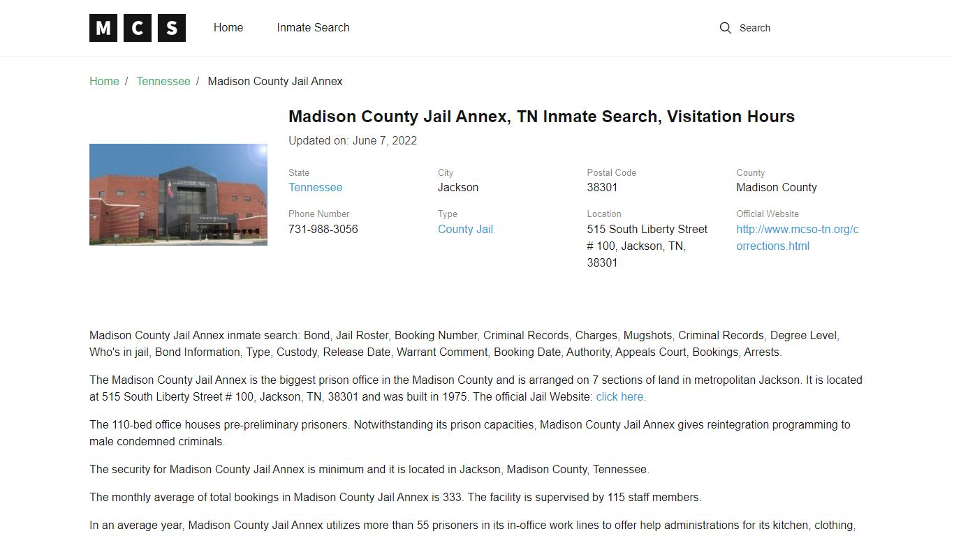 Madison County, TN Jail Inmates Search, Visitation Rules