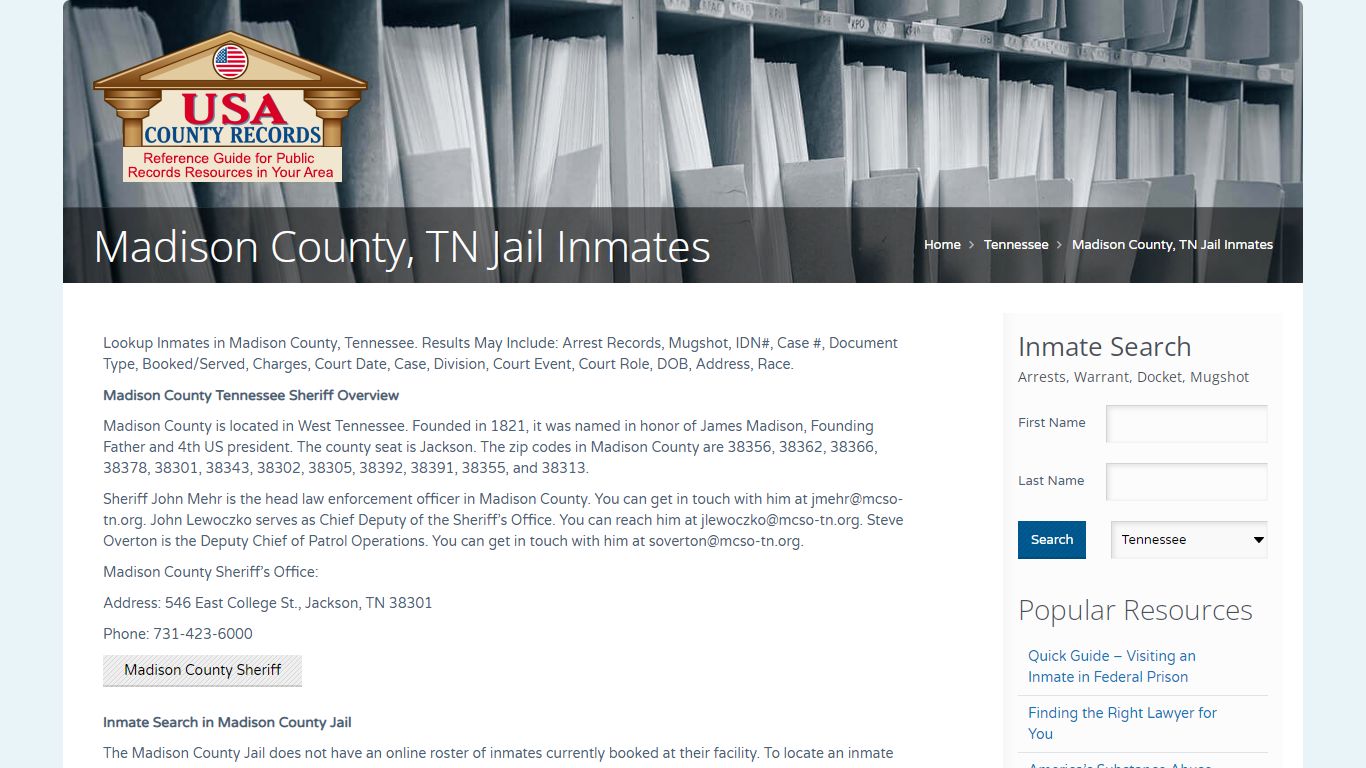Madison County, TN Jail Inmates | Name Search